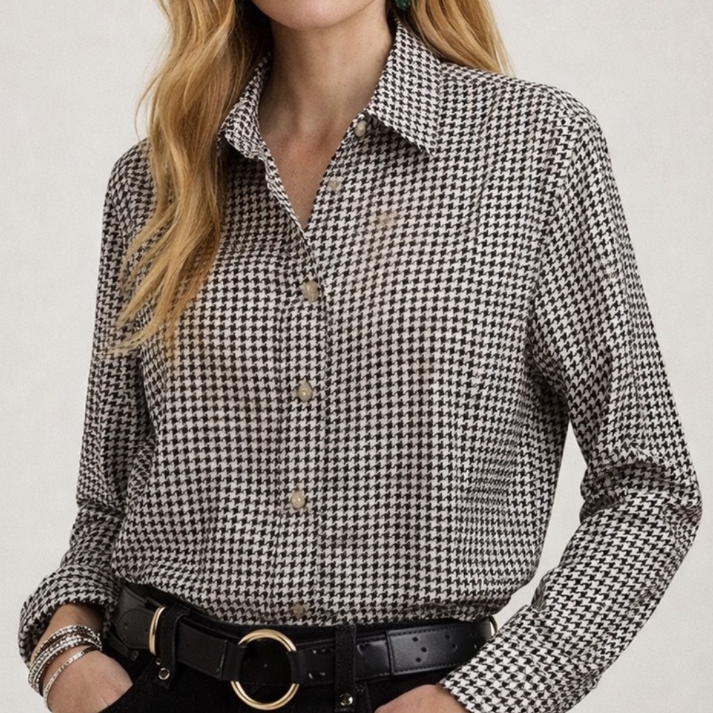 Ralph Lauren Black And White Houndstooth Button-Down Shirt